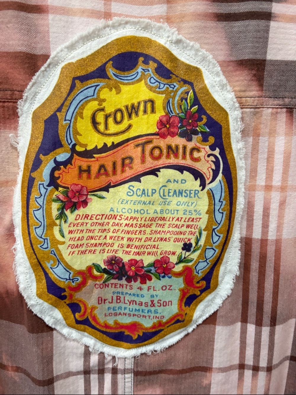 Old Navy Boyfriend Plaid Shirt - Dusty Rose and Cream Oval Vintage Retro Patch!